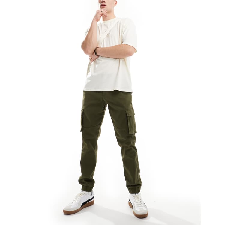 Only & Sons slim fit cargo trouser with cuffed bottom in khaki