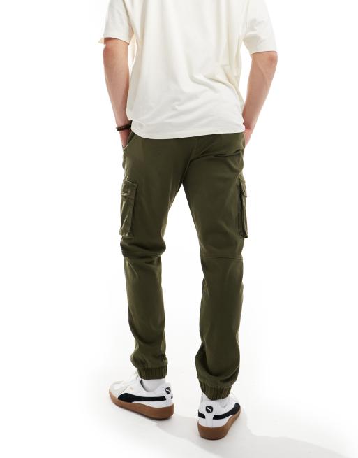 Mens slim fit khaki cargo pants sale