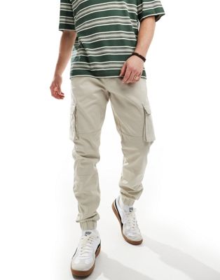 Only & Sons slim fit cargo trousers with cuffed bottom in sand
