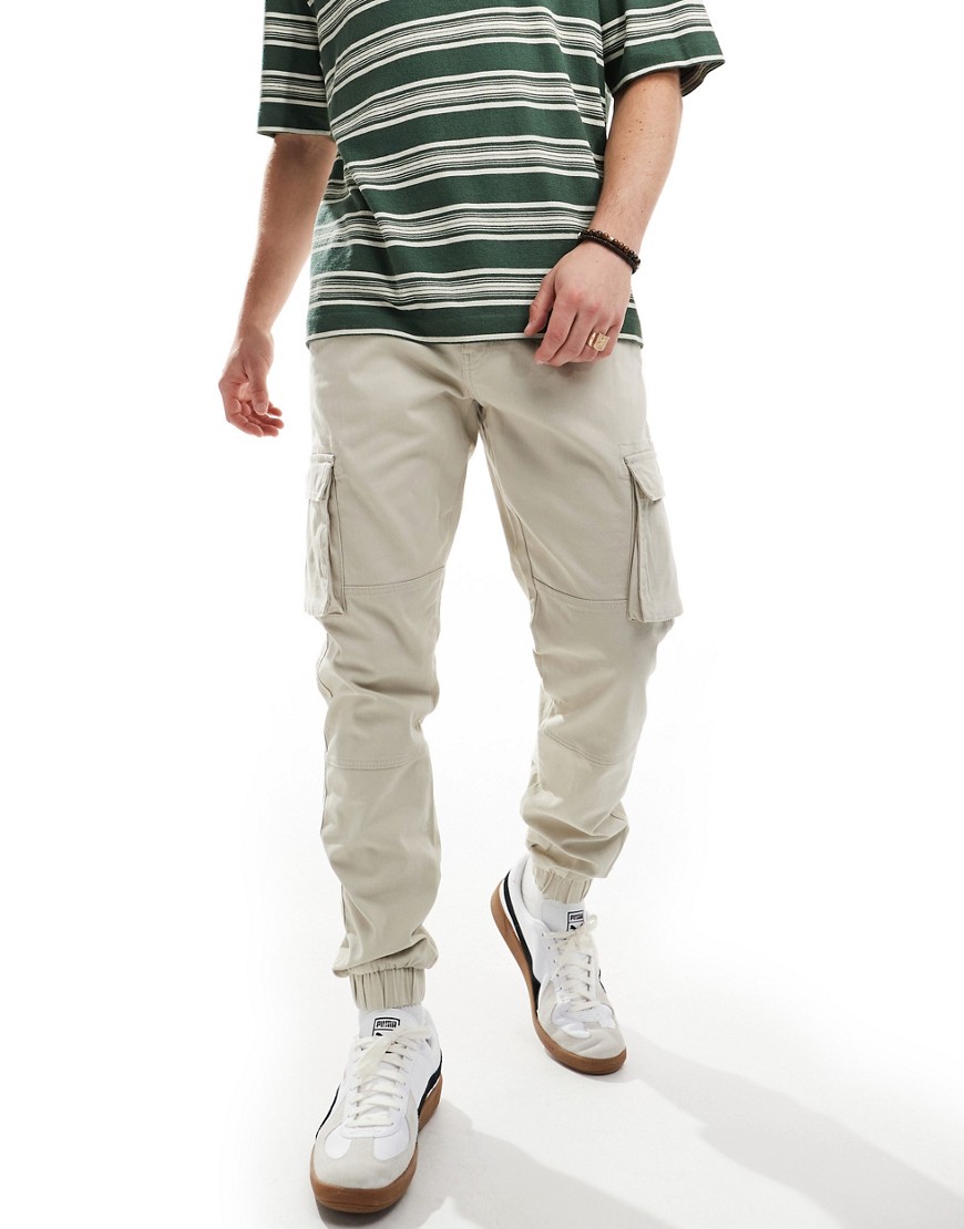 Only & Sons slim fit cargo trousers with cuffed bottom in sand-Neutral