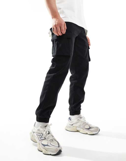 Only & Sons slim fit cargo with cuffed bottom in black, 4 of 5