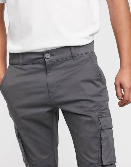 Only & Sons slim fit cargo with cuffed bottom in grey, 3 of 4