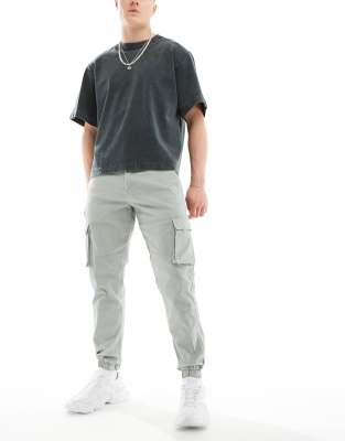 ONLY & SONS slim fit cargo with cuffed bottom in light sage