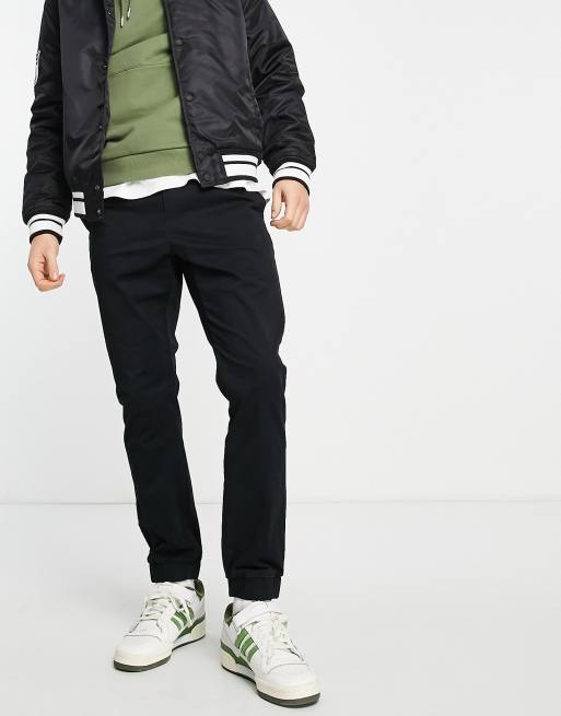 ONLY & SONS slim fit chinos with cuff and drawstring waist in black | ASOS