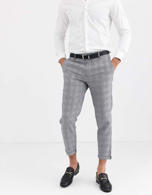 Only & Sons slim fit cropped check pants in grey | ASOS