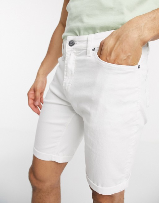 Only & Sons slim fit denim shorts in white