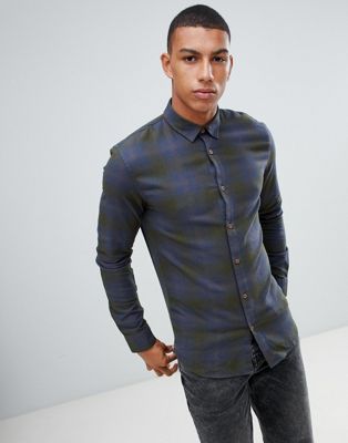 Only & Sons - Slim-fit flanellen overhemd met ruitmotief-Groen