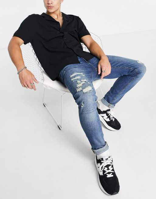 Only & Sons - Slim fit jeans met scheuren in blauw met medium wassing