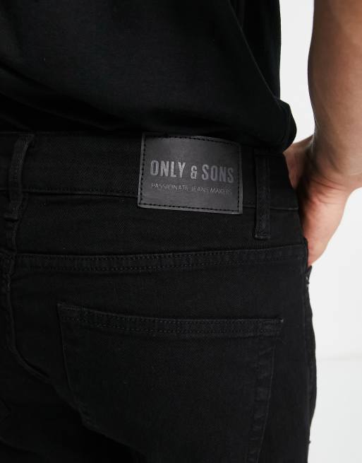 Only & Sons - Slim-fit jeans met scheuren op kniehoogte in zwart, 3 van 4