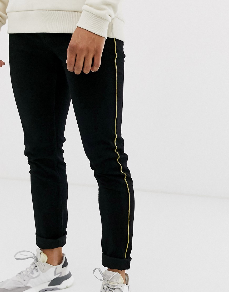 Only & Sons - Slim-fit jeans met zijstreep in zwart