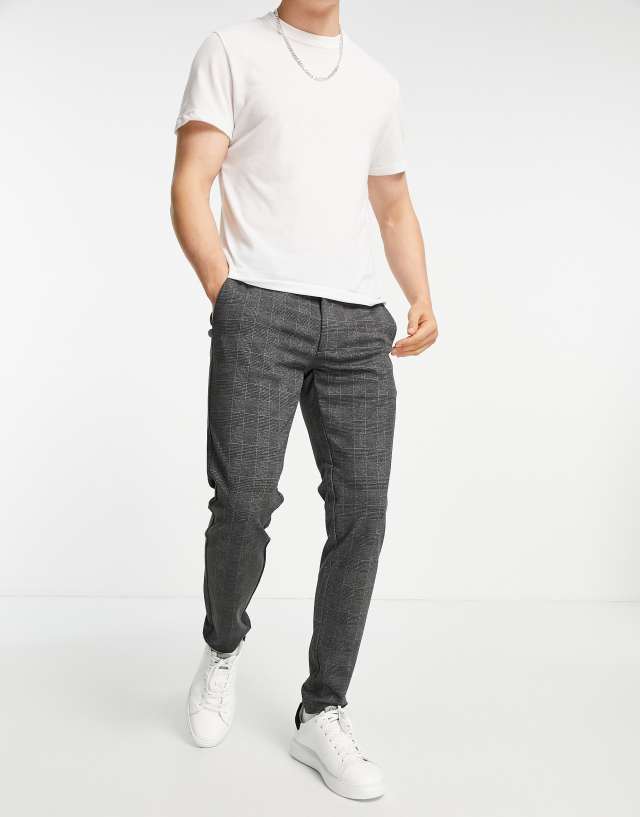 ONLY & SONS - slim fit jersey trousers in dark grey check