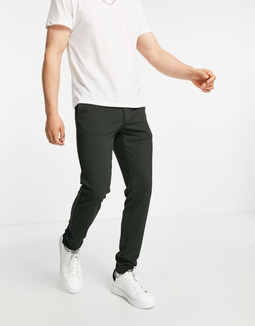 Only & Sons slim fit jersey trousers in green ASOS