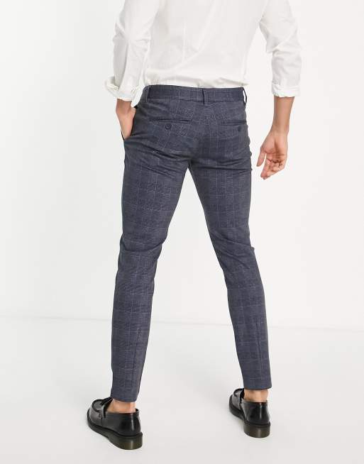 ONLY & SONS slim fit jersey trousers in navy check, 2 of 4