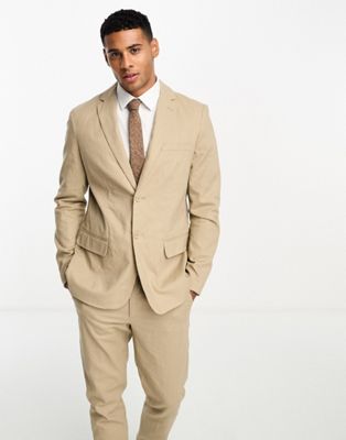 ONLY & SONS slim fit linen mix suit jacket in beige