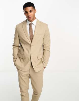 Only & Sons Slim Fit Linen Mix Suit Jacket In Beige-neutral