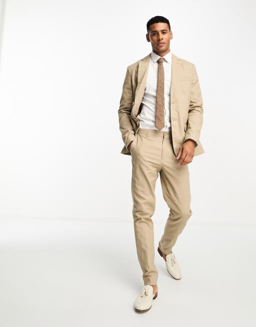 Slim Fit Linen Suit Pants - Light beige - Men