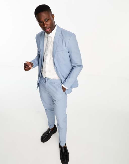 Only Sons slim fit linen mix suit jacket in blue ASOS