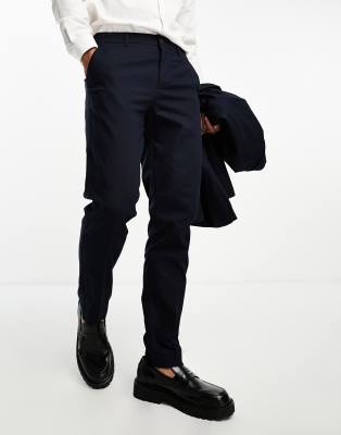 slim fit linen mix suit pants in navy