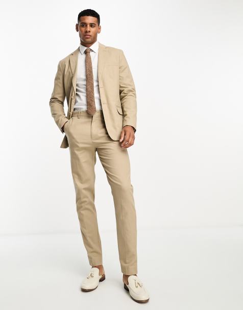 ONLY & SONS slim fit linen mix suit trousers in beige - view 1