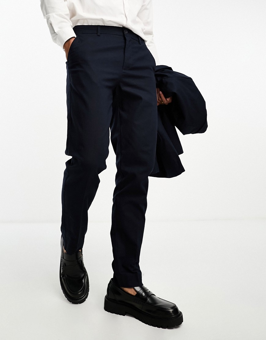 ONLY & SONS slim fit linen mix suit trousers in navy