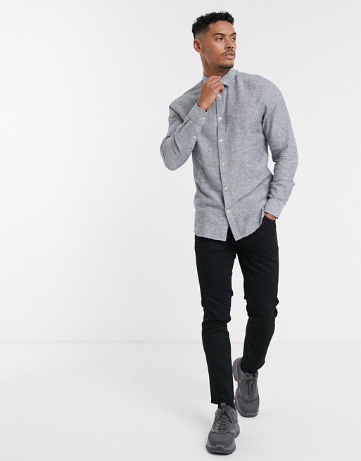 Only & Sons slim fit linen shirt in blue