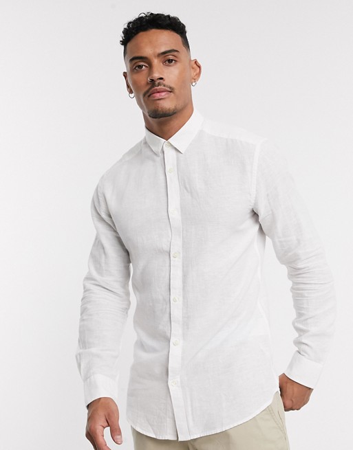 Only & Sons slim fit linen shirt in white