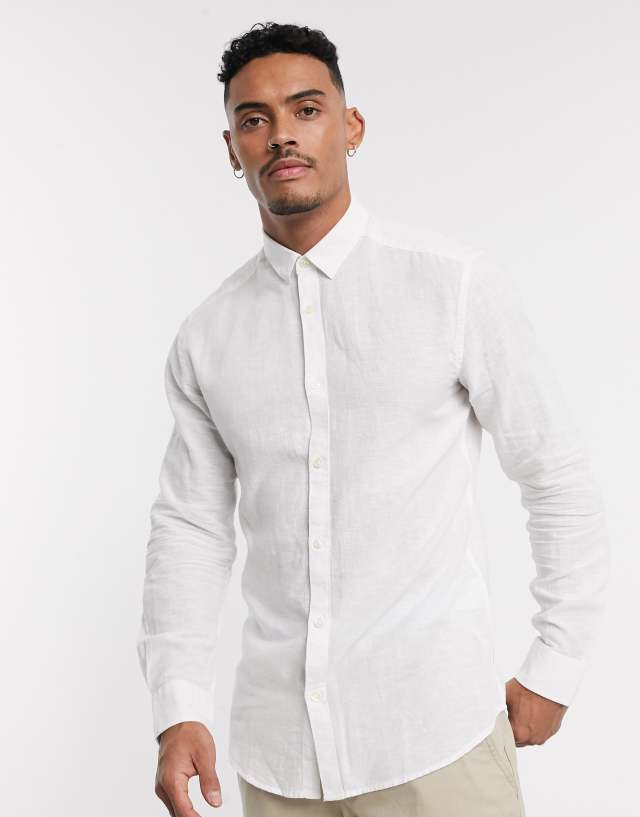 ONLY & SONS - slim fit linen shirt in white