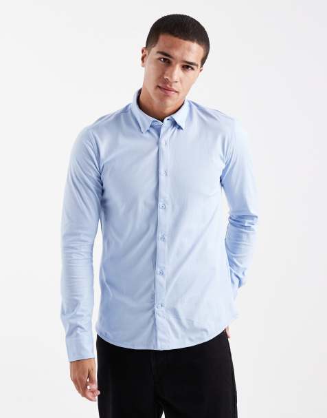 ONLY & SONS slim fit long sleeve shirt with stretch in light blue - view 1