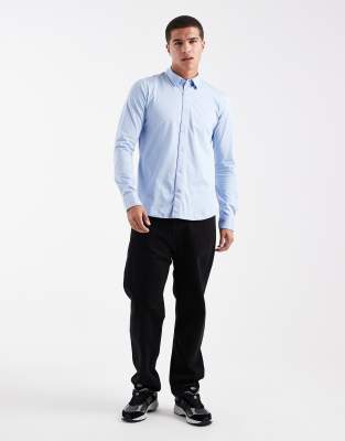 Only & Sons Slim Fit Long Sleeve Shirt With Stretch In Blue