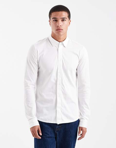 ONLY & SONS slim fit long sleeve shirt with stretch in white - view 1