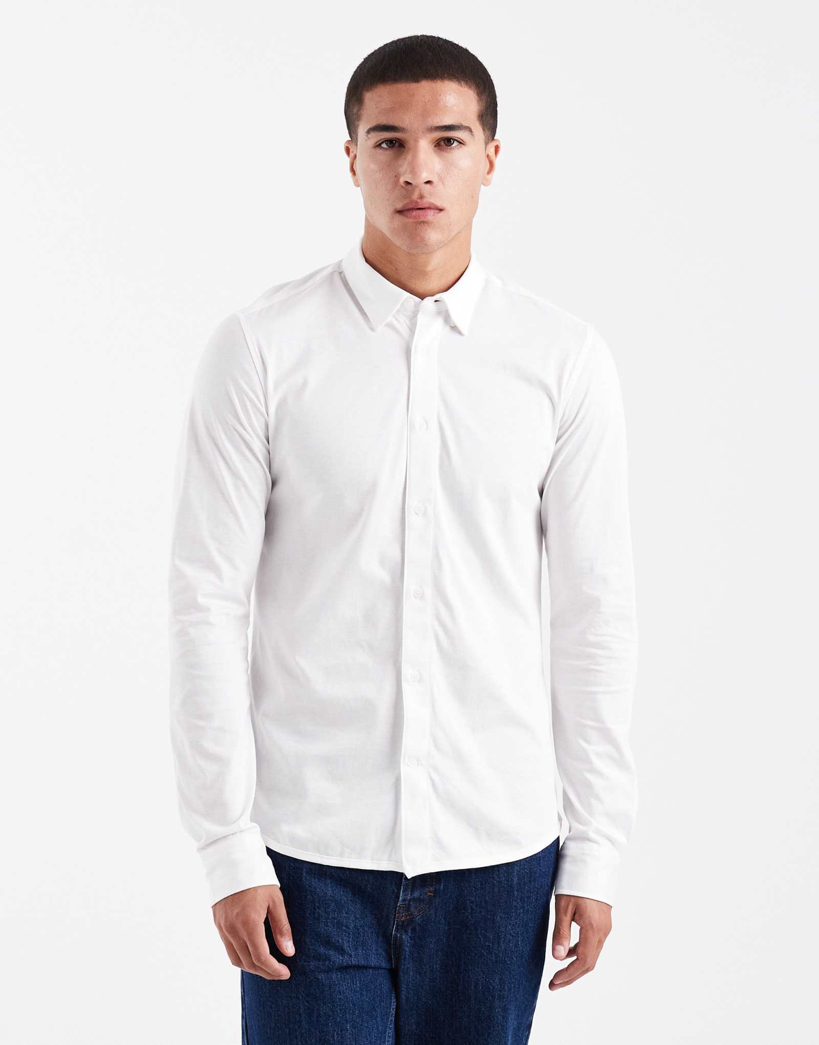 Белая эластичная рубашка ONLY &SONS slim fit с длинным рукавом