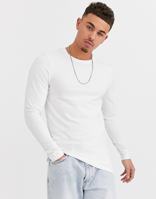Only & Sons slim fit long sleeve top in white