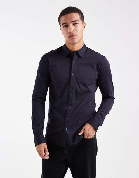 ONLY & SONS - Slim-fit overhemd met lange mouwen en stretch in donker marineblauw - view 1