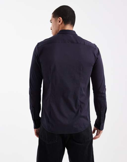 ONLY & SONS - Slim-fit overhemd met lange mouwen en stretch in donker marineblauw, 3 van 5