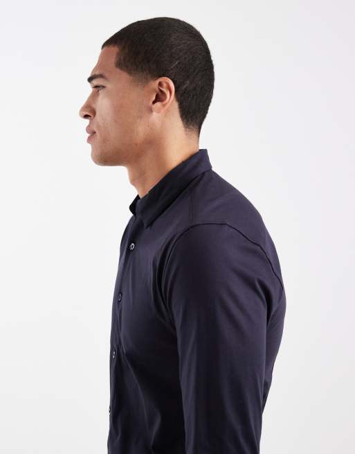ONLY & SONS - Slim-fit overhemd met lange mouwen en stretch in donker marineblauw, 4 van 5