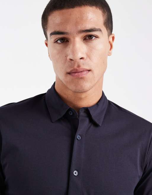 ONLY & SONS - Slim-fit overhemd met lange mouwen en stretch in donker marineblauw, 5 van 5