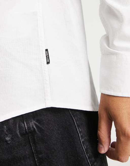 Only & Sons - Slim fit oxford overhemd met knopen in wit, 3 van 4