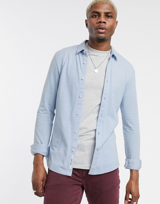 Only & Sons slim fit pique shirt in light blue