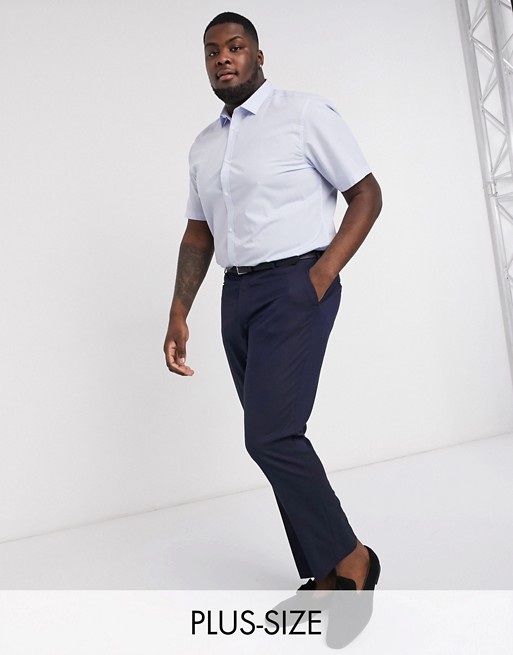 Only & Sons Plus slim fit short sleeve poplin shirt in light blue