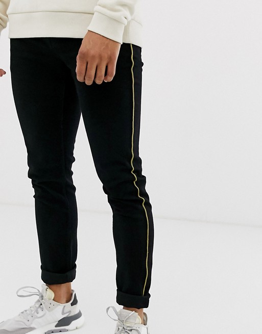Only & Sons slim fit side stripe jeans in black