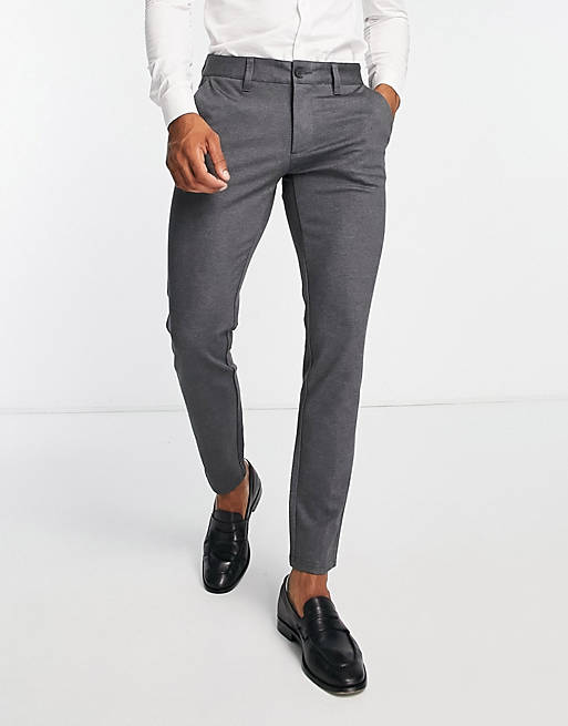 ONLY & SONS slim fit smart herringbone jersey trousers in grey | ASOS