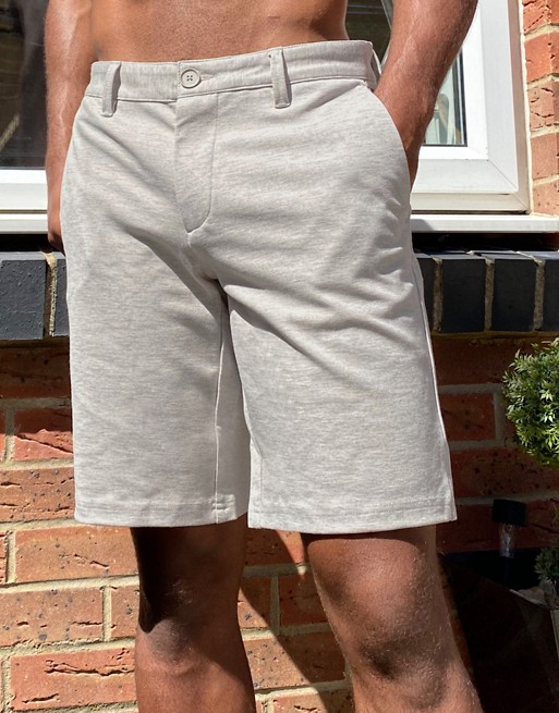 Only & Sons slim fit smart shorts in stone