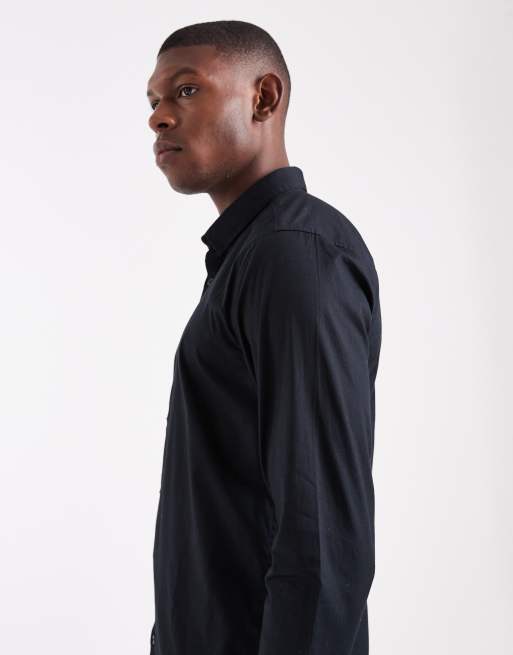Only & Sons - Slim-fit stretch poplin overhemd in zwart, 4 van 5