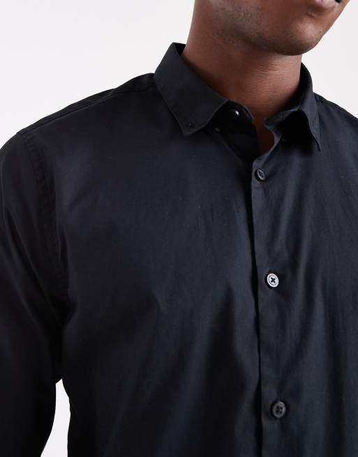 Only & Sons - Slim-fit stretch poplin overhemd in zwart, 5 van 5