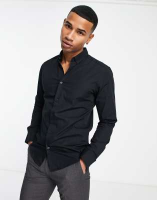 ONLY & SONS slim fit stretch poplin shirt in Black