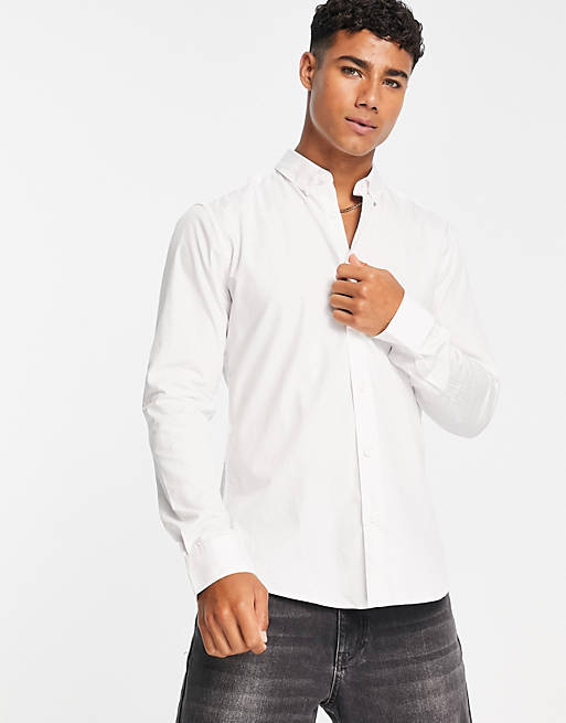 Only & Sons slim fit stretch poplin shirt in white