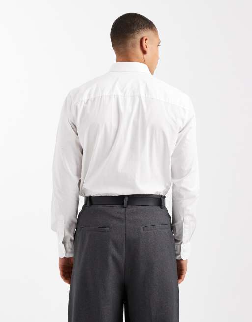 Only & Sons slim fit stretch poplin shirt in white