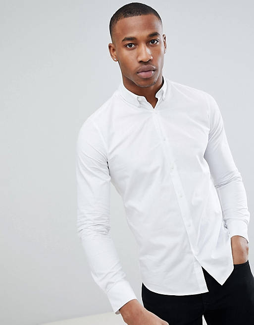 Men Only & Sons slim fit stretch poplin shirt in white 