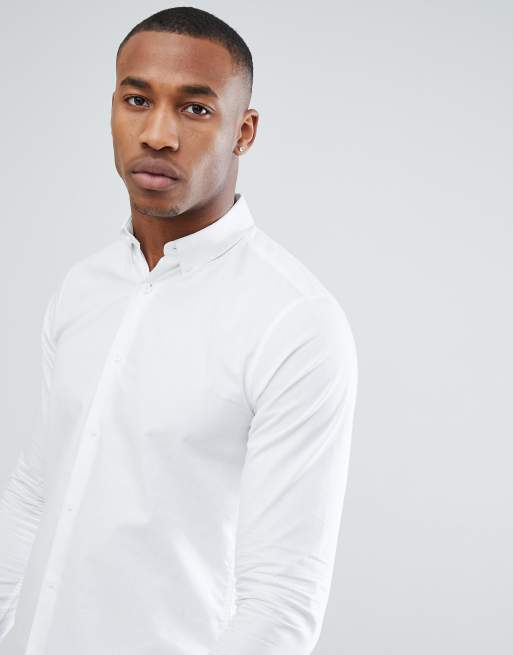 Only & Sons slim fit stretch poplin shirt in white, 3 of 4