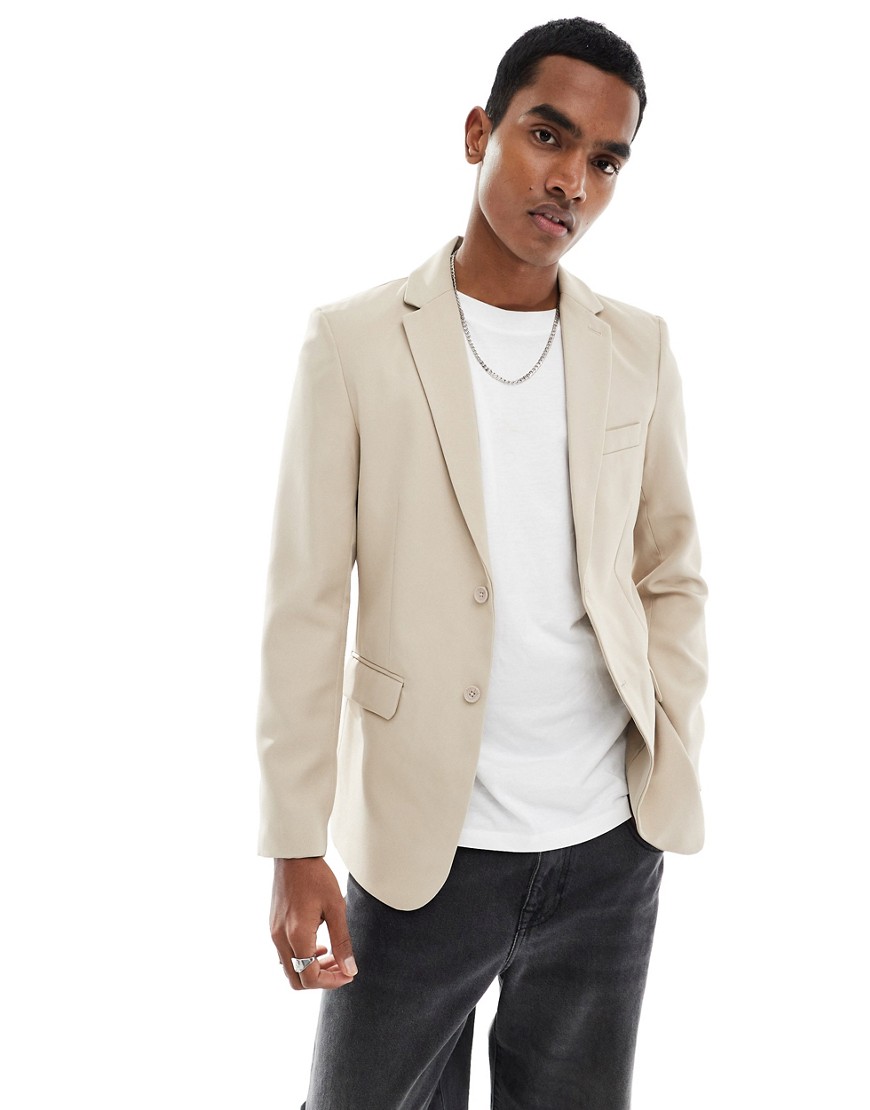 only & sons slim fit suit jacket in beige-neutral